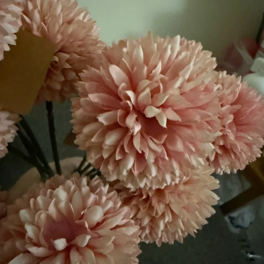 New set of 14/ Pink Floral  Pom Pom pics Bouquet - Home Accents